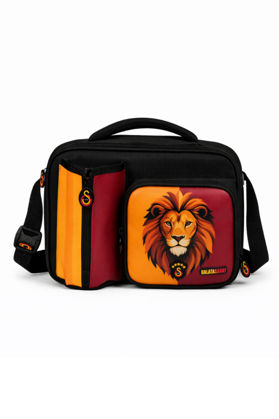 Galatasaray Lisanslı Aslan Desenli 3 Bölmeli Su İtici Kumaşlı Beslenme Çantası