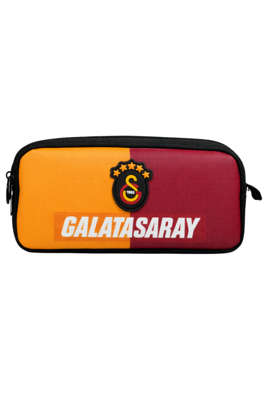 Galatasaray Lisanslı Çift Bölmeli Parçalı Desen Kalemlik - Rubber Logolu Su İtici Kumaşlı Kalem Kutusu
