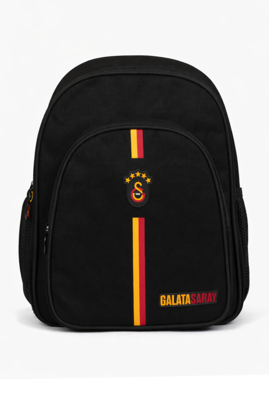 Galatasaray Lisanslı Siyah Okul Çantası - Sarı Kırmızı Şeritli Pamuklu Sırt Çantası