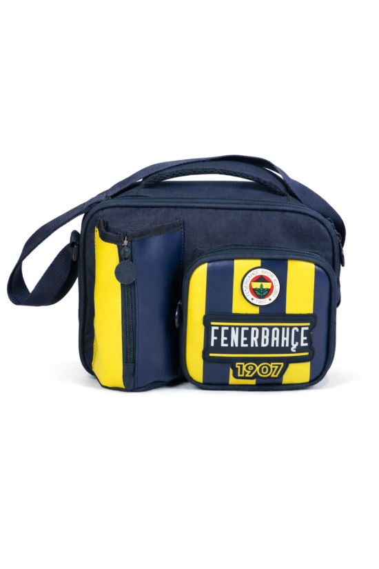Fenerbahçe Lisanslı Çubuklu Beslenme Çantası - 3 Bölmeli Suni Deri Detaylı Okul Çantası
