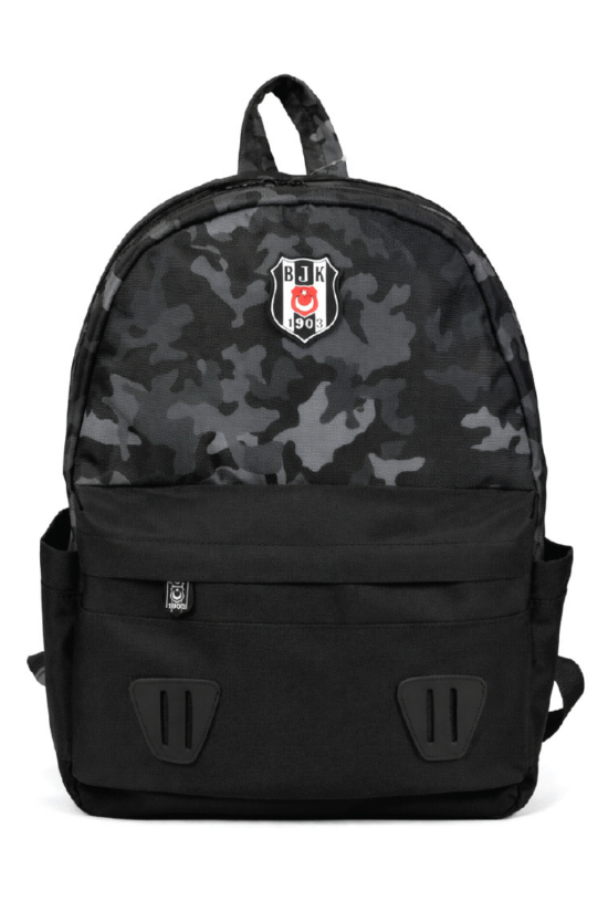 Beşiktaş Lisanslı Kamuflaj Desenli Sırt Çantası - Siyah Gri Okul Çantası