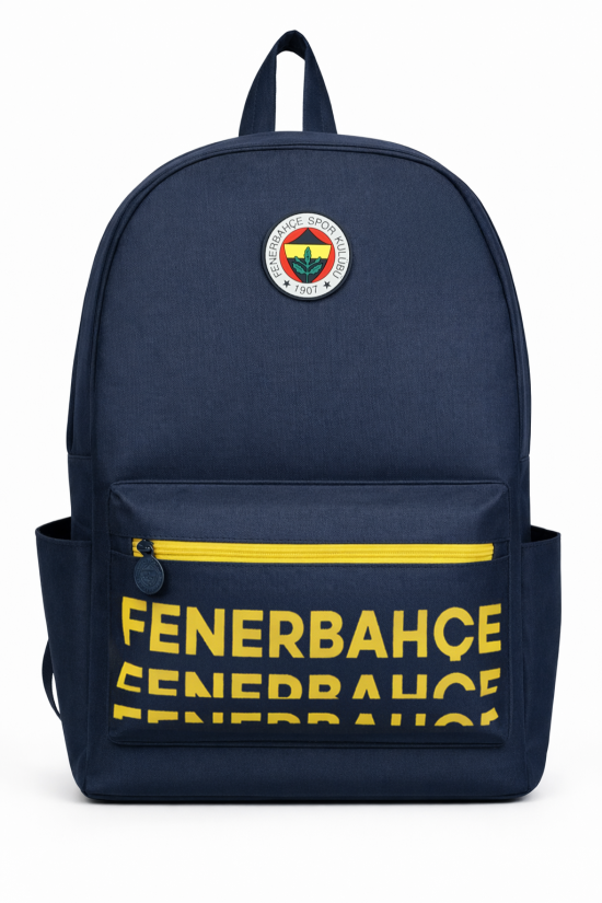 Fenerbahçe Lisanslı Lacivert Üç Bölmeli Sırt Çantası - Serigraf Baskılı Su İtici Kumaşlı Laptop Bölmeli Okul Çantası