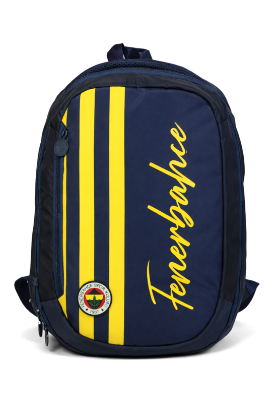 Fenerbahçe Lisanslı Sarı Lacivert Çubuklu Sırt Çantası - 3 Bölmeli Laptop Gözlü Okul Çantası