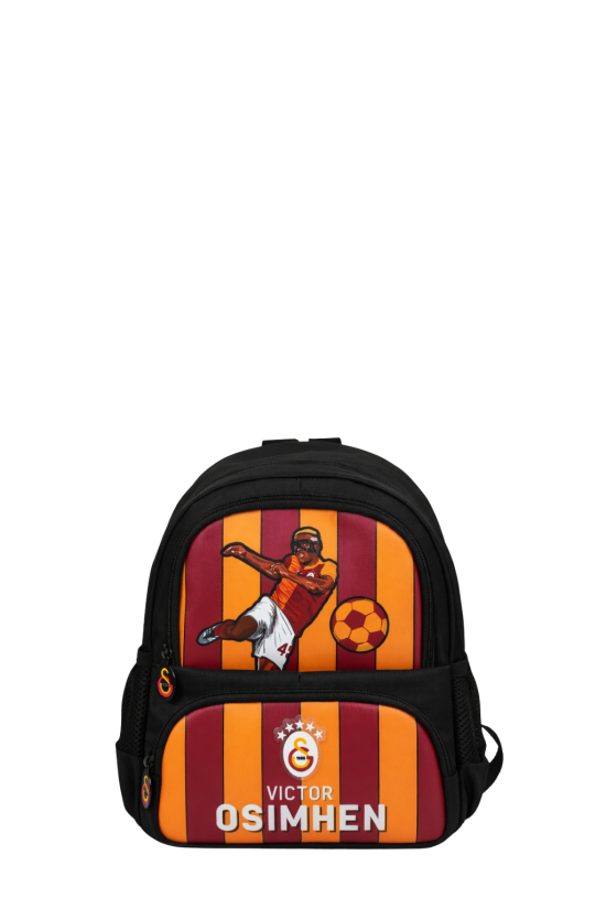 Galatasaray Lisanslı Victor Osimhen Baskılı Anaokulu Çantası - Sarı Kırmızı 2 Bölmeli Sırt Çantası