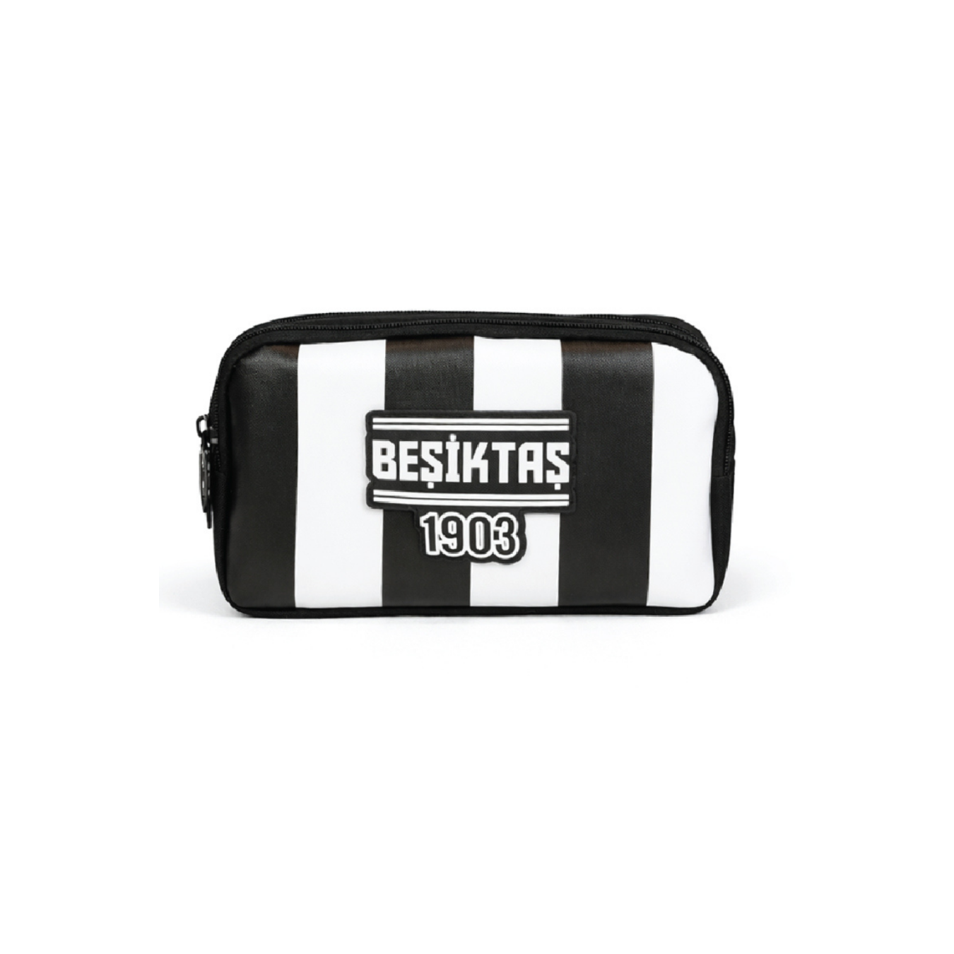 Beşiktaş Lisanslı Çift Bölmeli Çubuklu Desen Kalemlik - Rubber Logolu Su İtici Kumaşlı Kalem Kutusu