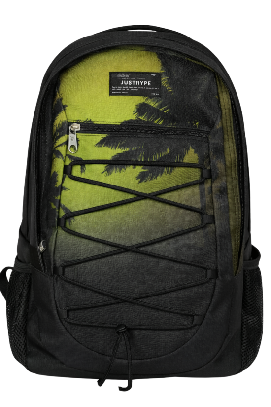 Hype Lisanslı 3 Bölmeli İpli Sırt Çantası - Palmiye Desenli Laptop Gözlü Su İtici Okul Çantası