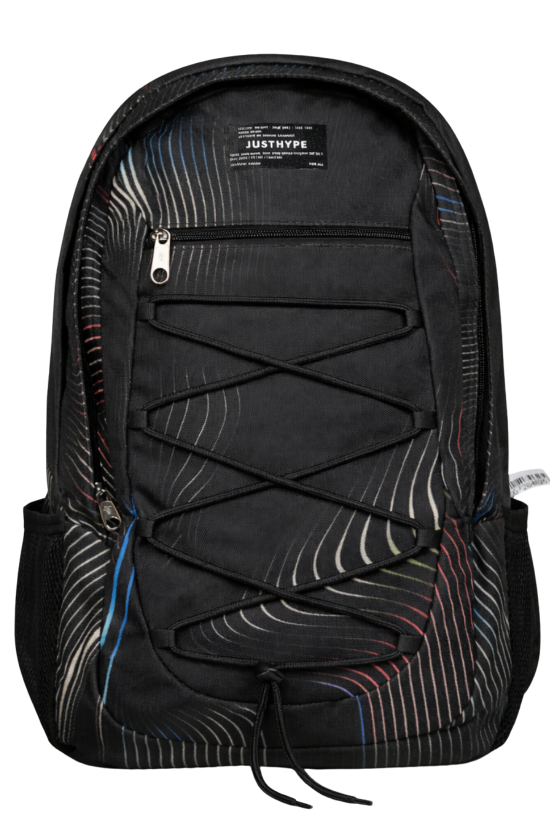 Hype Lisanslı 3 Bölmeli İpli Sırt Çantası - Renkli Çizgi Desenli Laptop Gözlü Su İtici Okul Çantası