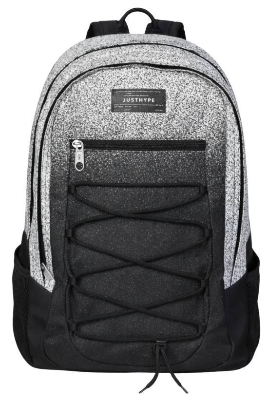 Hype Lisanslı 3 Bölmeli İpli Sırt Çantası - Siyah Beyaz Geçişli Laptop Bölmeli Su İtici Okul Çantası