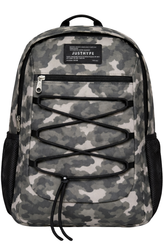 Hype Lisanslı 3 Bölmeli Sırt Çantası - Gri Kamuflaj Kordonlu Laptop Gözlü Su İtici Okul Çantası