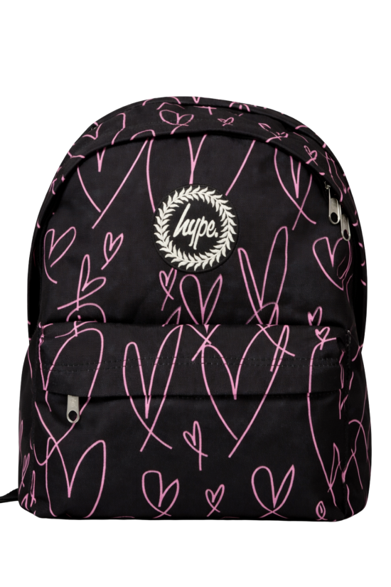 Hype Lisanslı 3 Bölmeli Sırt Çantası - Pembe Kalp Desenli Laptop Gözlü Su İtici Okul Çantası
