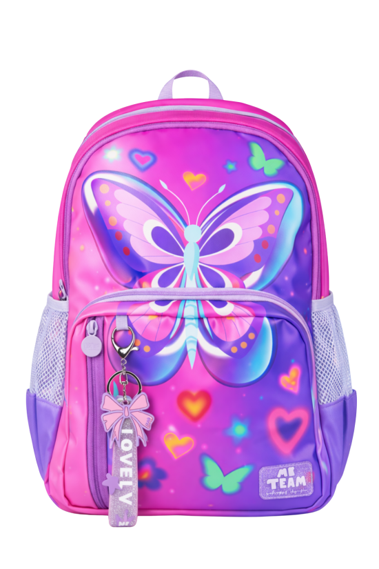 ME TEAM Kelebek Desenli Okul Çantası - Çift Bölmeli Su İtici Dijital Baskılı Okul Çantası