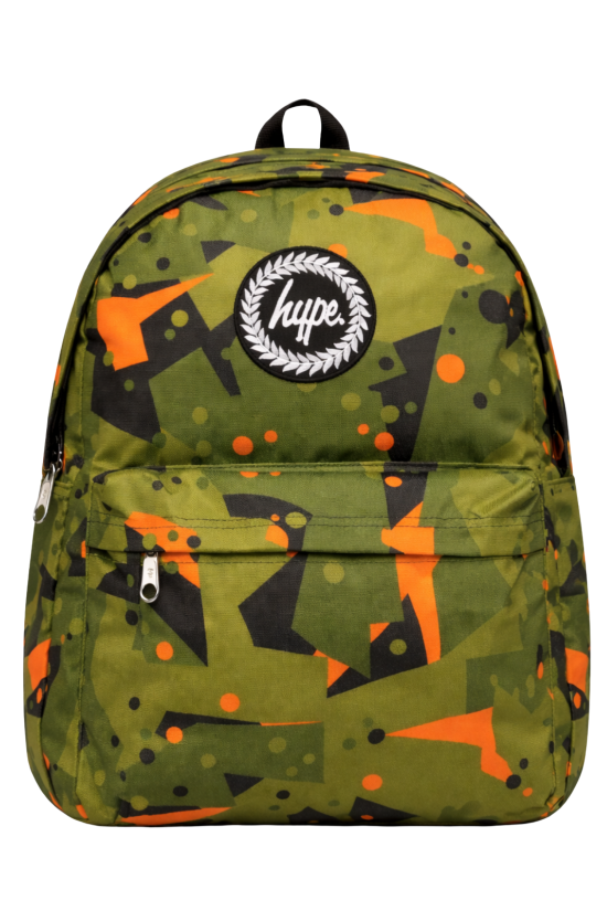Hype Lisanslı 3 Bölmeli Sırt Çantası - Turuncu Yeşil Desenli Laptop Gözlü Su İtici Okul Çantası