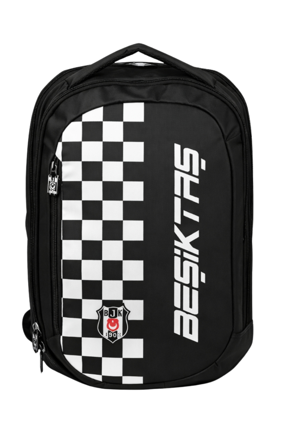 Beşiktaş Lisanslı 3 Bölmeli Sırt Çantası - Laptop Gözlü Su İtici Dama Desenli Okul Çantası
