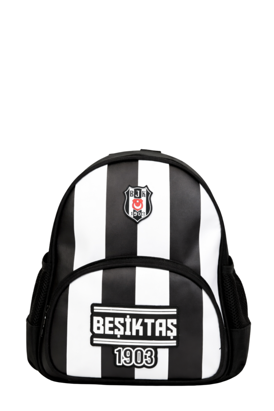 Beşiktaş Lisanslı Çubuk Desenli Rubber Logolu Su İtici Kumaşlı Anaokulu Sırt Çantası