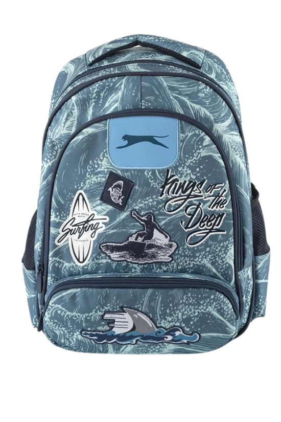 Slazenger Lisanslı Çok Bölmeli Surf temalı Mavi Orijinal Sırt çantası