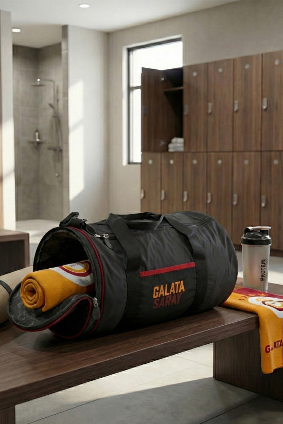 Galatasaray Lisanslı Silindir Siyah Orijinal Spor çantası