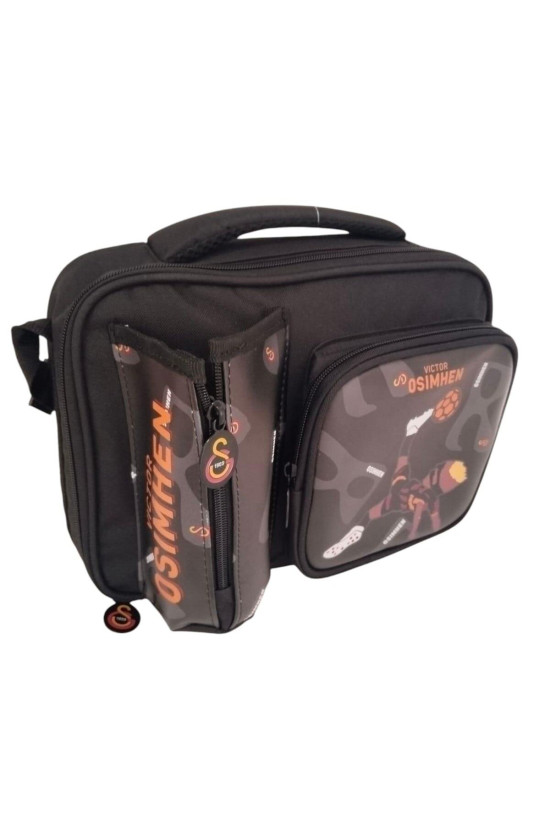 Galatasaray Lisanslı Suluk Bölmeli Victor Osimhen'li Siyah Orijinal Beslenme çantası