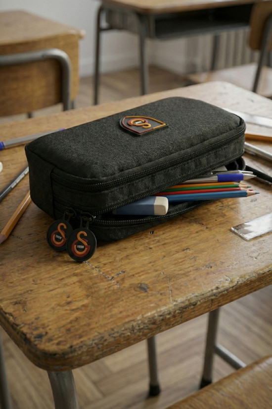 Galatasaray Lisanslı 2 Bölmeli Siyah Orijinal Kalemlik