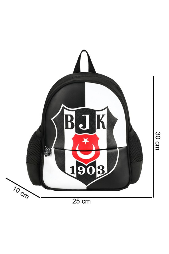 Beşiktaş Lisanslı Siyah Beyaz Orijinal Suni Deri Anaokulu çantası