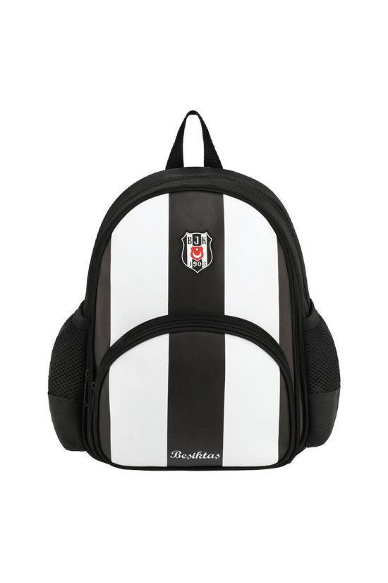Beşiktaş Lisanslı 2 Bölmeli Siyah Beyaz Suni Deri Anaokulu çantası
