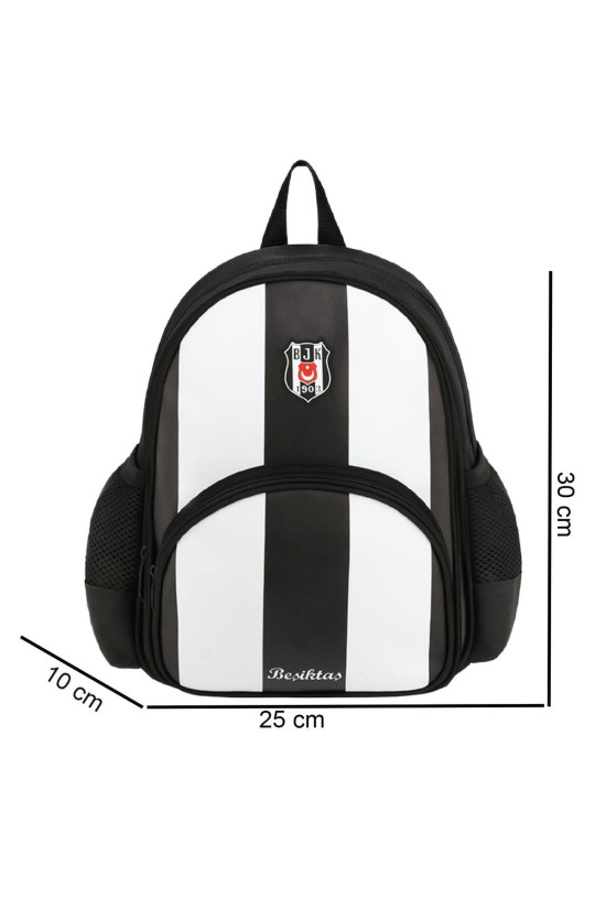 Beşiktaş Lisanslı 2 Bölmeli Siyah Beyaz Suni Deri Anaokulu çantası