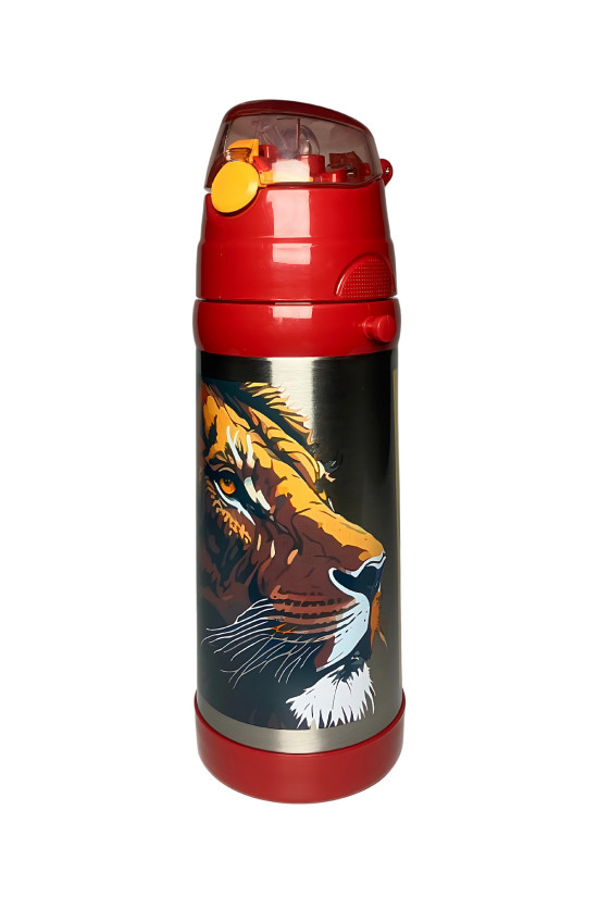 Galatasaray Lisanslı Aslan Figürlü kırmızı Orijinal 425ml Çelik Matara (Boyun Askılı)