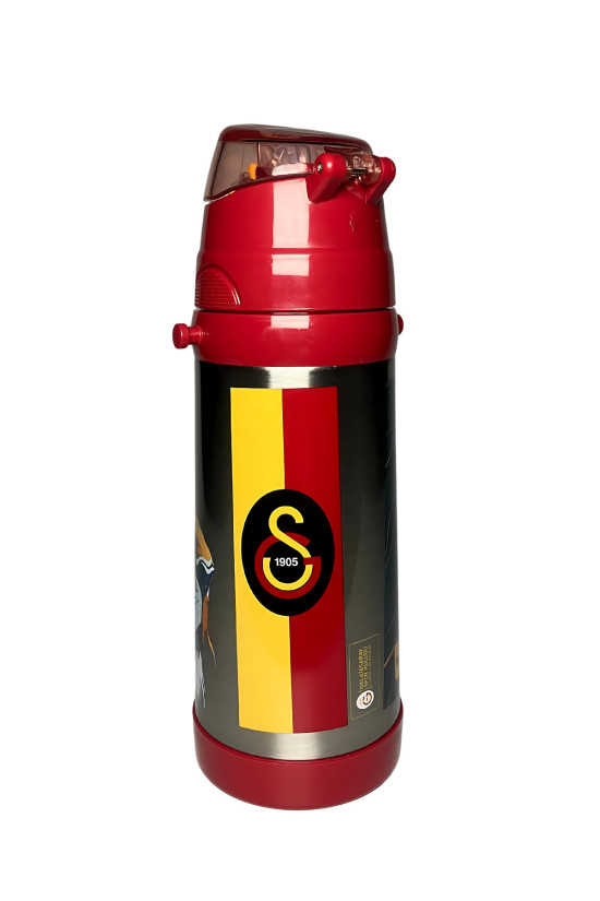 Galatasaray Lisanslı Aslan Figürlü kırmızı Orijinal 425ml Çelik Matara (Boyun Askılı)