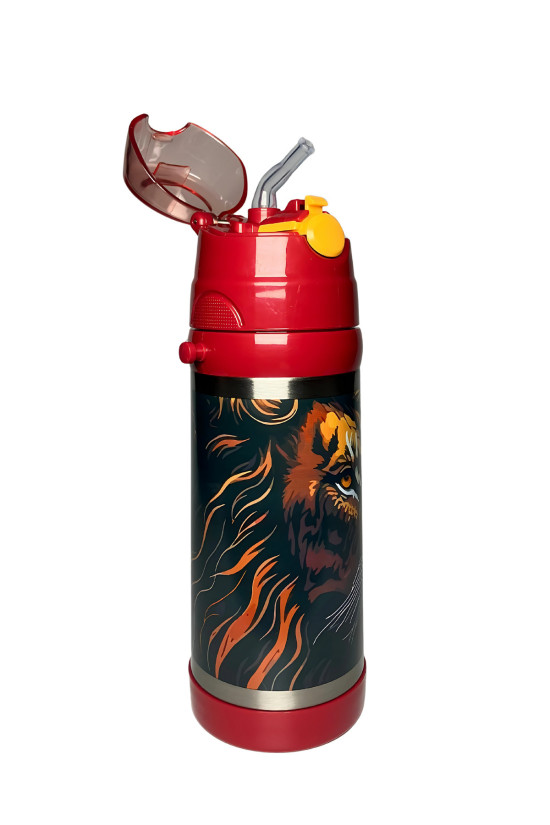 Galatasaray Lisanslı Aslan Figürlü kırmızı Orijinal 425ml Çelik Matara (Boyun Askılı)