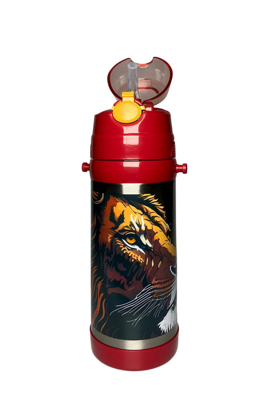 Galatasaray Lisanslı Aslan Figürlü kırmızı Orijinal 425ml Çelik Matara (Boyun Askılı)