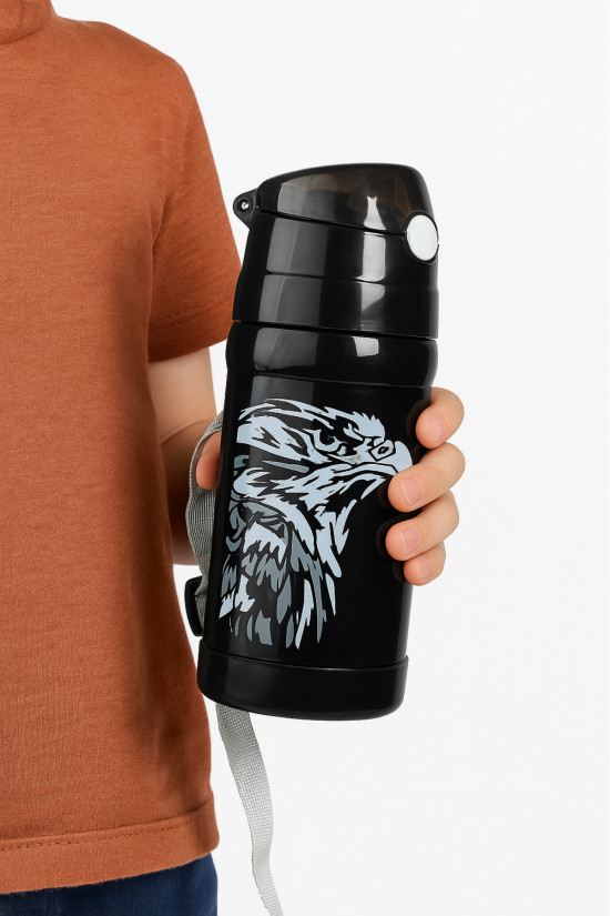 Beşiktaş Lisanslı Kartal baskılı Siyah Orijinal 425ml Çelik Matara (Boyun Askılı)