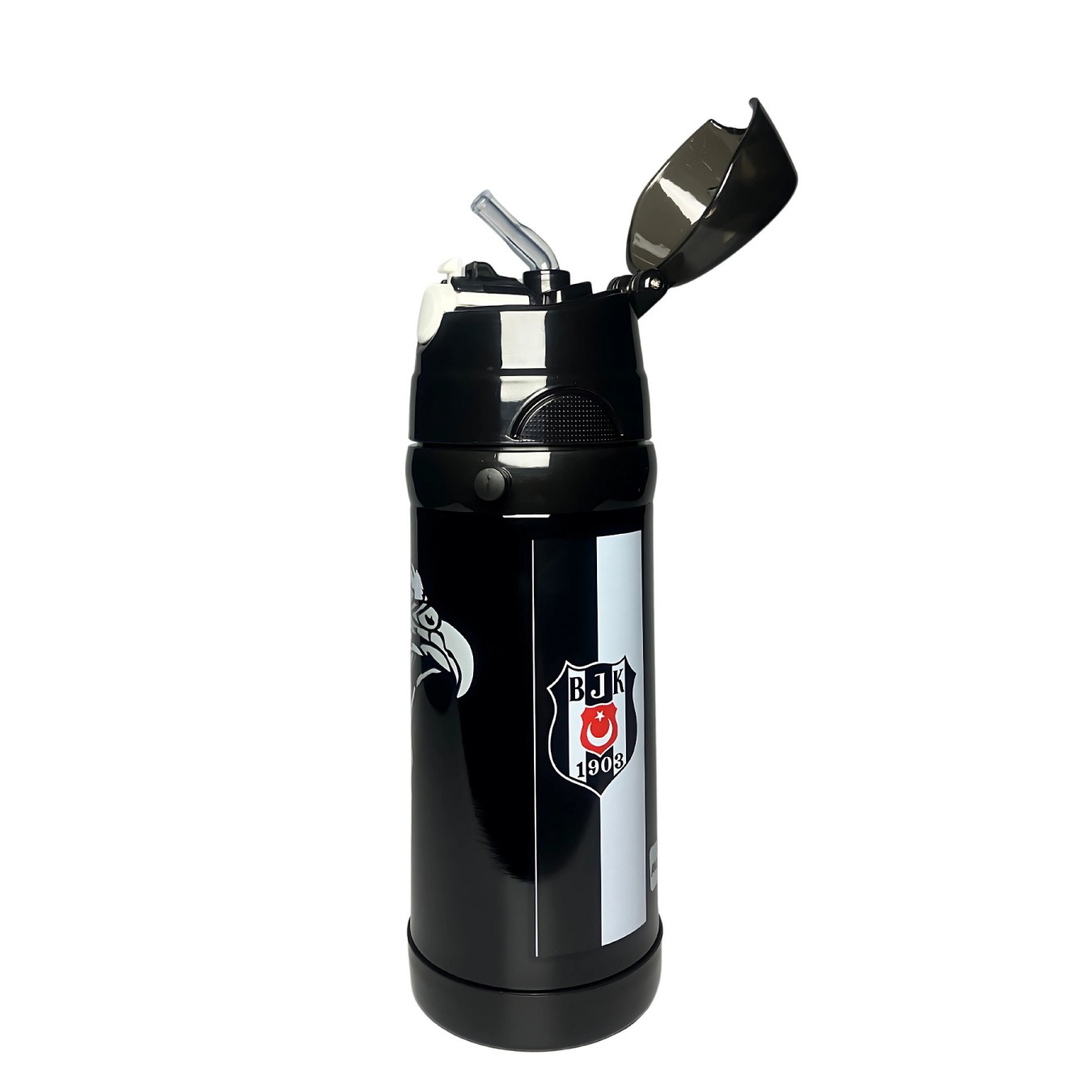 Beşiktaş Lisanslı Kartal baskılı Siyah Orijinal 425ml Çelik Matara (Boyun Askılı)