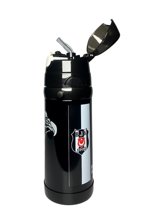 Beşiktaş Lisanslı Kartal baskılı Siyah Orijinal 425ml Çelik Matara (Boyun Askılı)