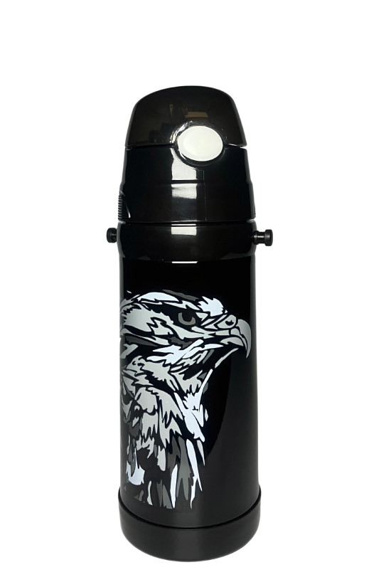 Beşiktaş Lisanslı Kartal baskılı Siyah Orijinal 425ml Çelik Matara (Boyun Askılı)