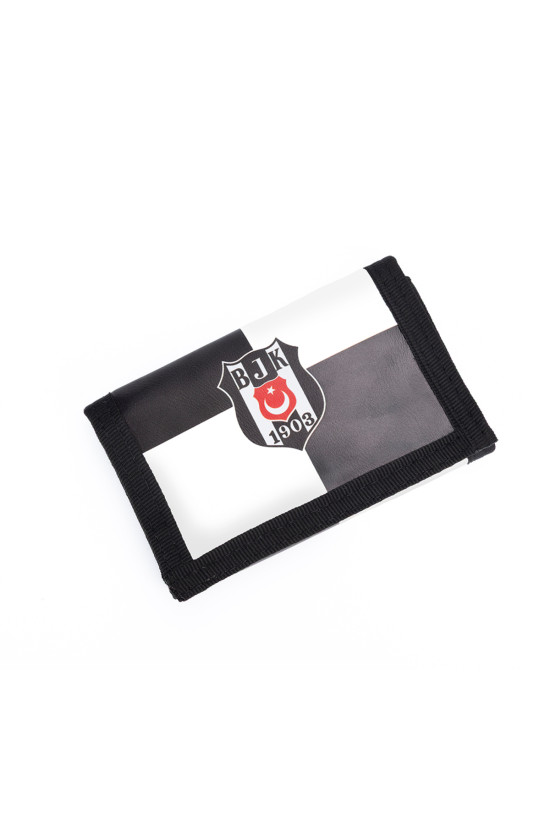 Beşiktaş Lisanslı Parçalı Logo Detaylı Siyah Beyaz Orijinal Cüzdan