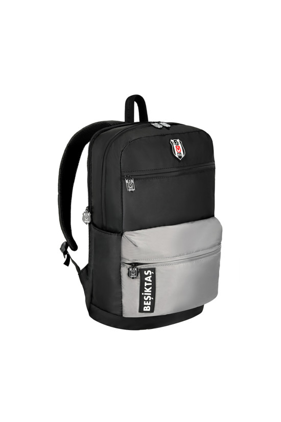 Beşiktaş Lisanslı Çok Bölmeli Gri Cep Detaylı Siyah Orijinal Sırt çantası
