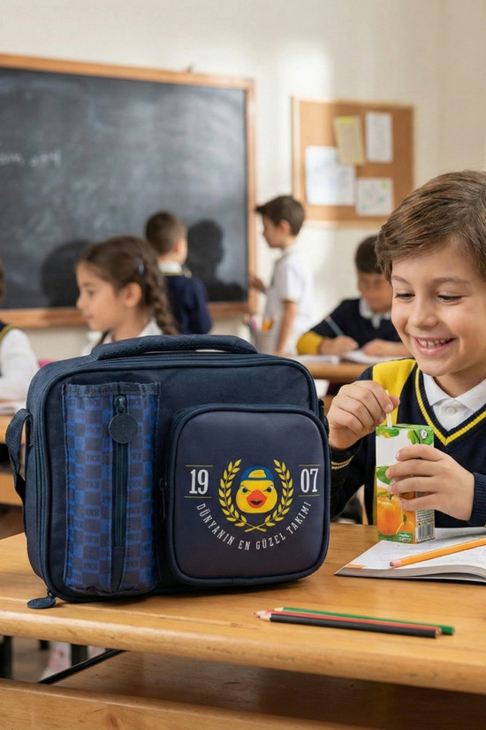 Fenerbahçe Lisanslı Suluk Bölmeli Yellow Maskotlu Lacivert Orijinal Beslenme çantası