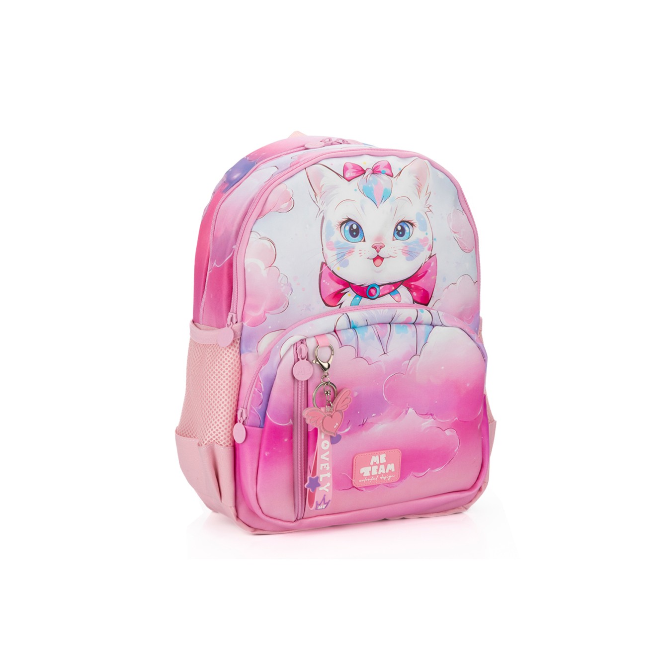 Me Team Çok Bölmeli Kedi Figürlü Pembe Okul çantası