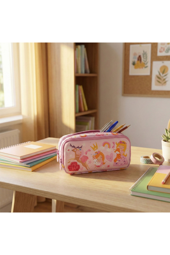 Me Team Çift Bölmeli Prenses Figürlü Pembe Kalemlik