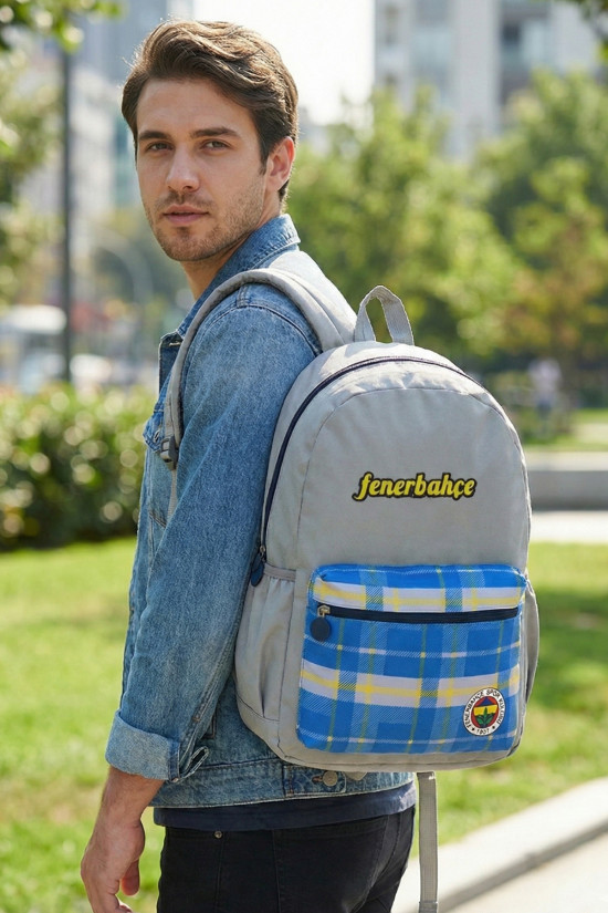 Fenerbahçe Lisanslı Ekose Detaylı Gri Orijinal Sırt çantası
