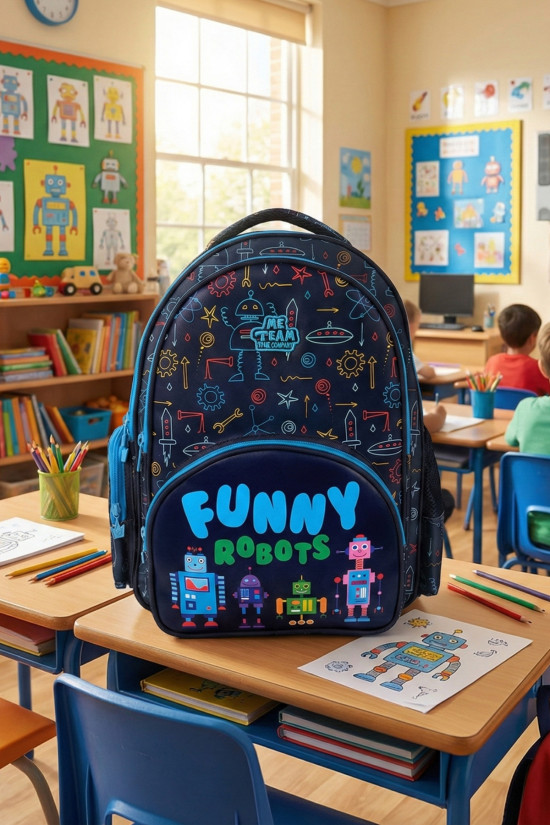 Me Team Funny Robots Lacivert Okul çantası