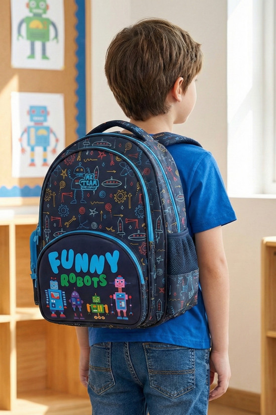 Me Team Funny Robots Lacivert Okul çantası