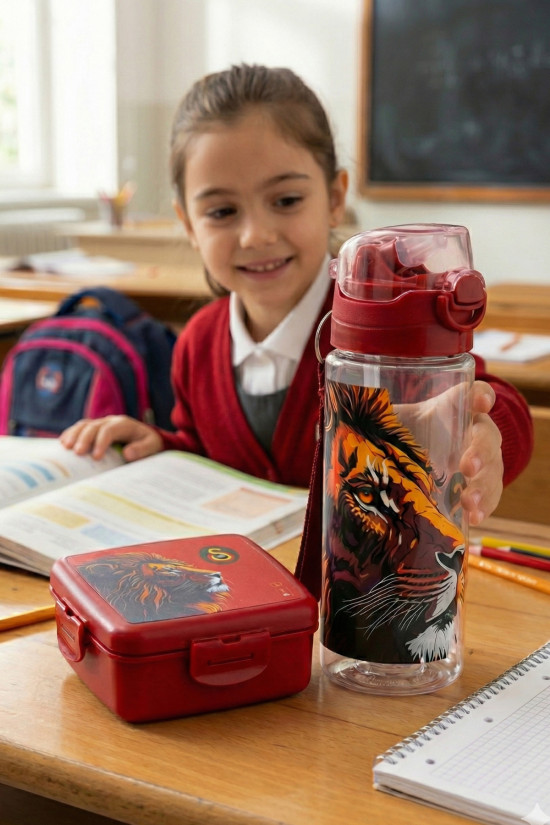 Galatasaray Lisanslı Aslan Figürlü Orijinal Okul Seti| Beslenme Kutusu + 500ml Matara