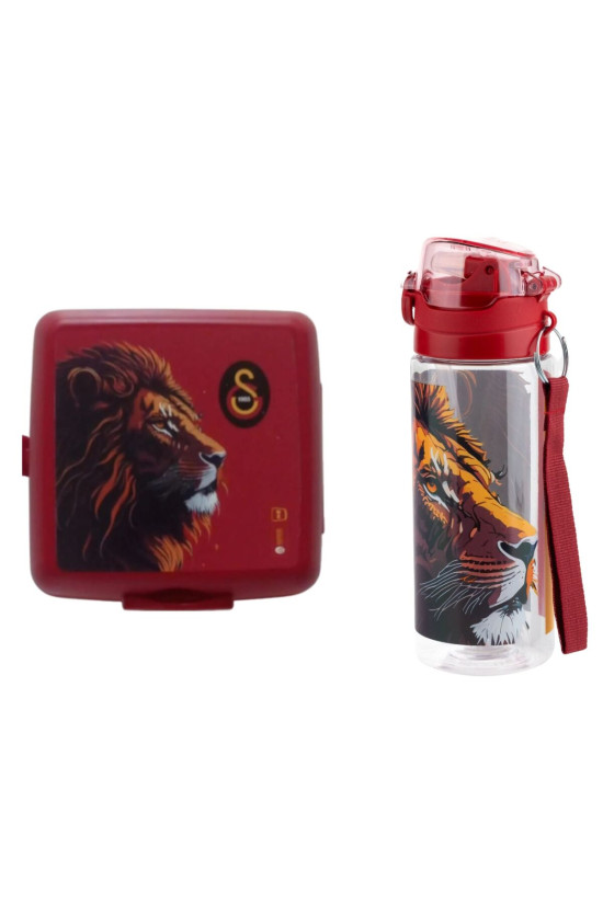 Galatasaray Lisanslı Aslan Figürlü Orijinal Okul Seti| Beslenme Kutusu + 500ml Matara