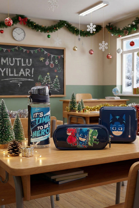 Pijamaskeliler Lisanslı Orijinal Okul Seti | Beslenme Kutusu + Kalemlik + 500ml Matara