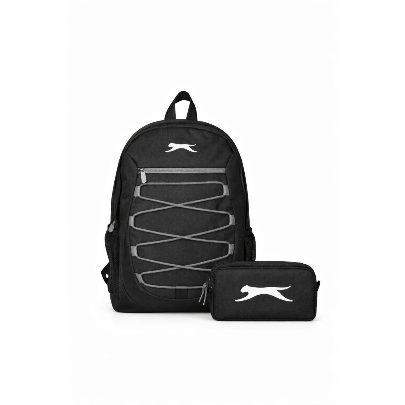 Slazenger Lisanslı 2’li Siyah Okul Seti - 3 Bölmeli Laptop Gözlü Sırt Çantası ve Çift Bölmeli Kalemlik
