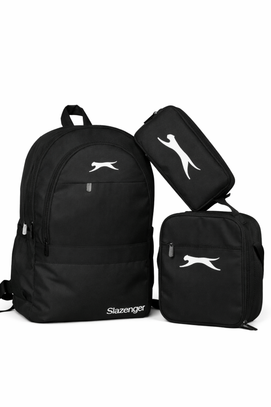 Slazenger Lisanslı 3'lü Okul Seti - Sırt Çantası + Beslenme Çantası + Kalemlik Siyah