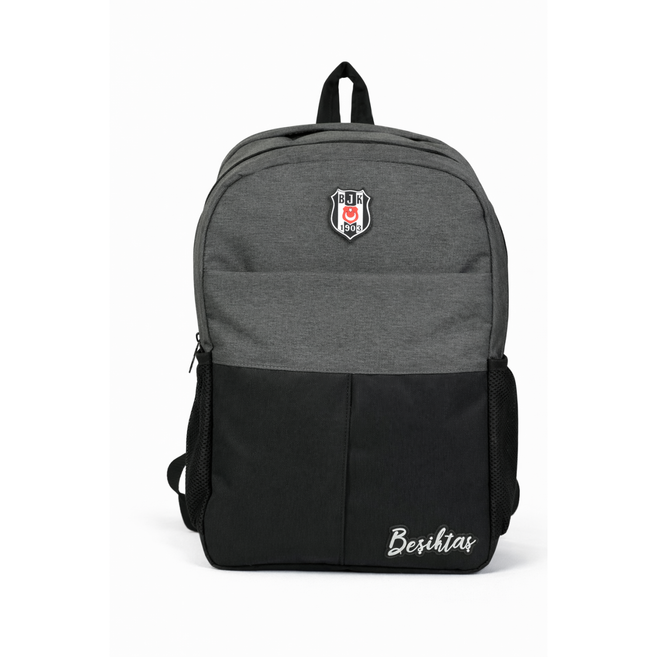 Beşiktaş Lisanslı Siyah Gri Melanj Sırt Çantası - 3 Bölmeli Laptop Gözlü Okul Çantası