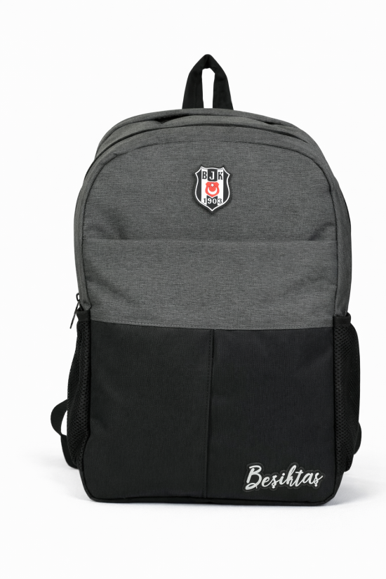 Beşiktaş Lisanslı Siyah Gri Melanj Sırt Çantası - 3 Bölmeli Laptop Gözlü Okul Çantası