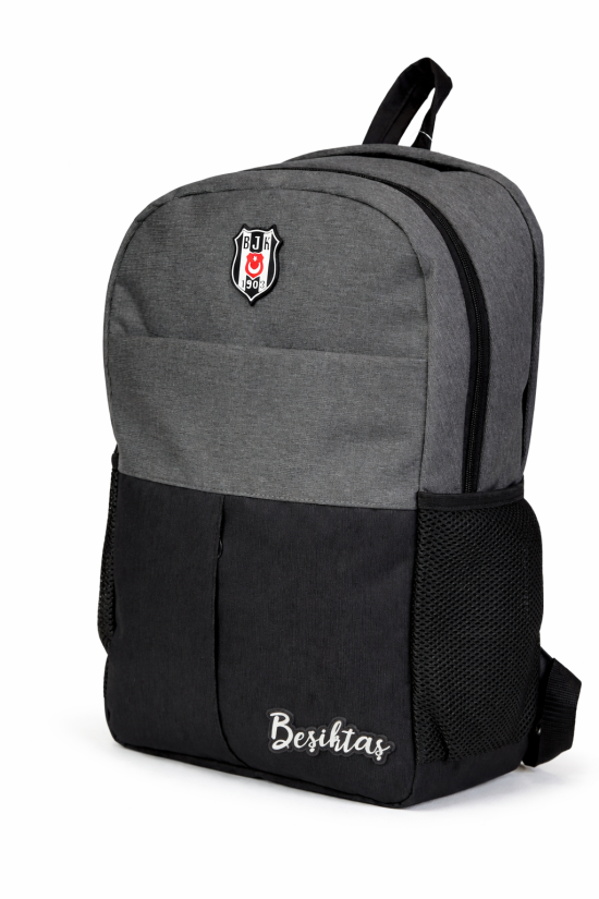 Beşiktaş Lisanslı Siyah Gri Melanj Sırt Çantası - 3 Bölmeli Laptop Gözlü Okul Çantası
