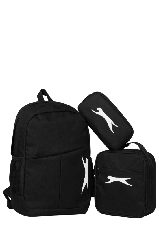 Slazenger Lisanslı 3’lü Okul Çantası Seti Siyah – Sırt Çantası + Beslenme Çantası + Kalemlik Seti